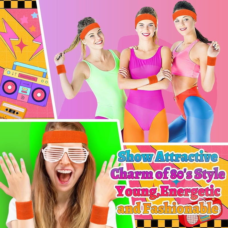 Mindow Neon Sweatbands Set, 80s Headband and Wristband Sweatbands for Women Men, Wicking Bands for Sports, Party Costume Accessories - Image 3